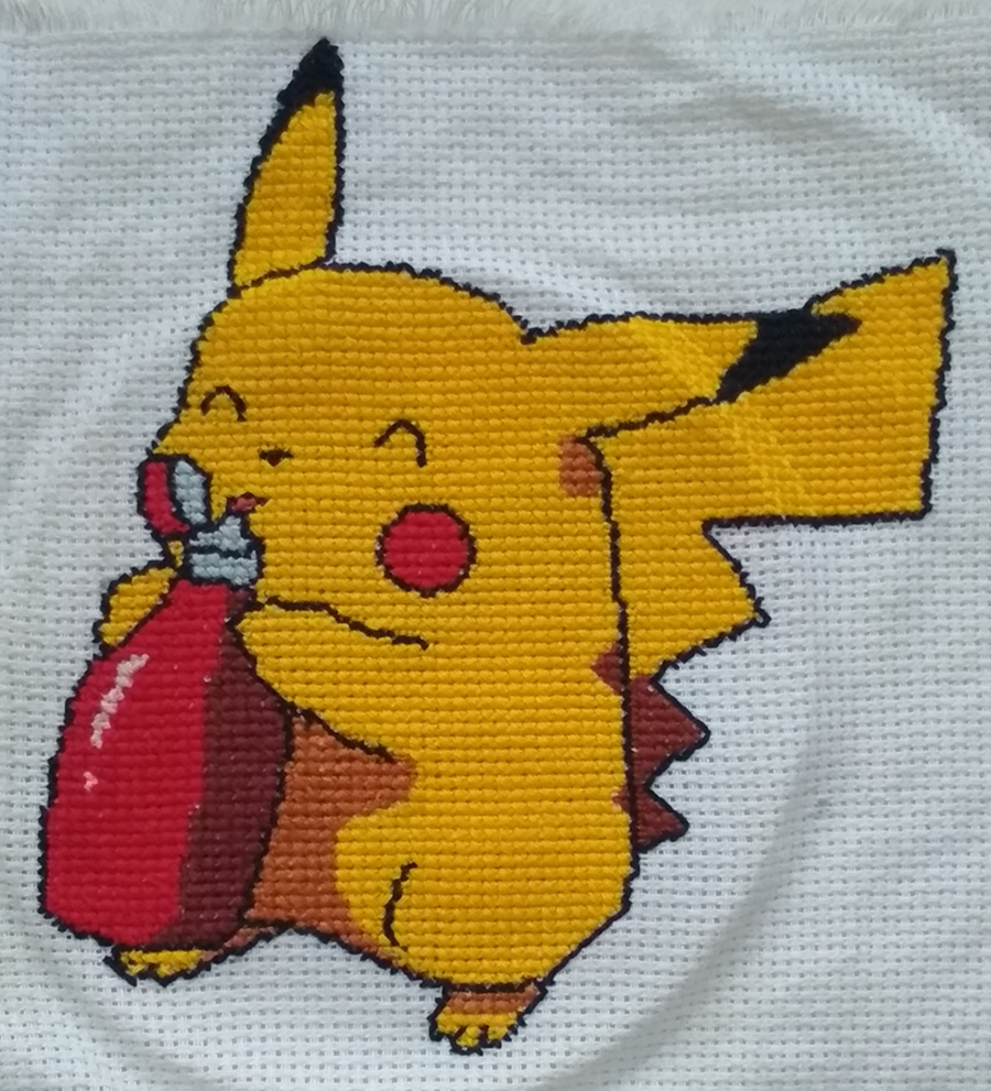 Kumpletong Pikachu disenyo sa cross-stitching 