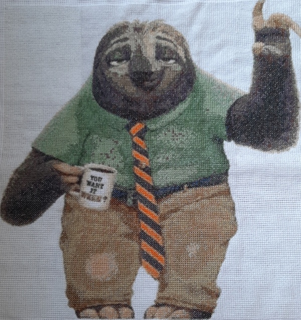 Kumpletong Sloth Blitz disenyo sa cross-stitching 