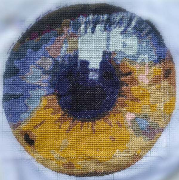 Complete Eye with iris in the colors of the flag of Ukraine cross-stitching design