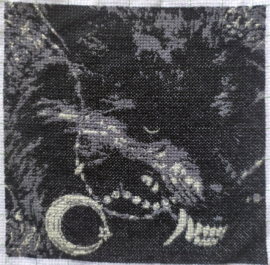  الذئب الرمادي في لوحة سوداء وبيضاء تصميم تطريز كامل
