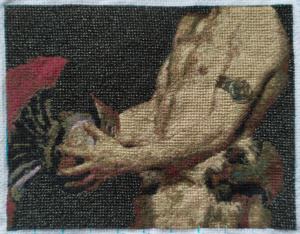 Complete Bare-chested man holding the helmet of a Roman legionnaire cross-stitching design