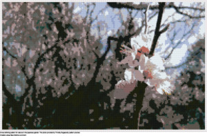 Free Sakura in the Japanese garden cross-stitching design