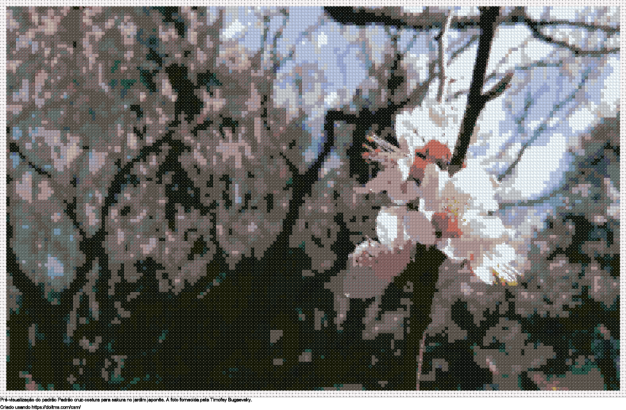Desenhos Sakura no jardim japonês de ponto-cruz gratuitos