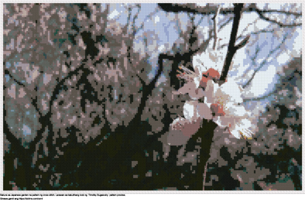 Libreng Sakura sa Japanese garden disenyo para sa cross-stitching