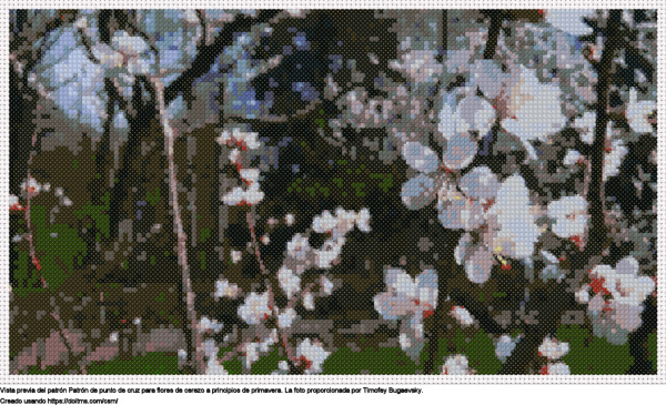 Diseño de punto de cruz Flores de cerezo a principios de primavera gratis