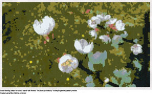 Free Cherry branch with flowers cross-stitching design