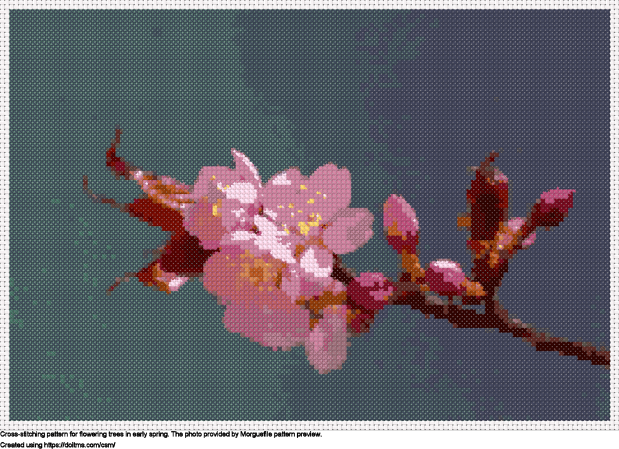 Free Flowering trees in early spring cross-stitching design