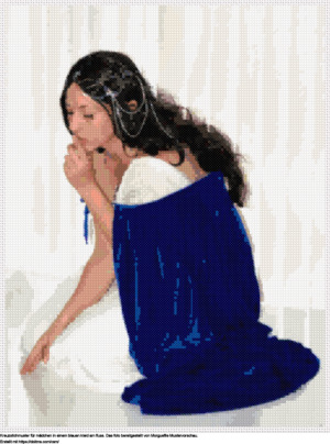 FreieMädchen in einem blauen Kleid am Fluss Kreuzstich-Design