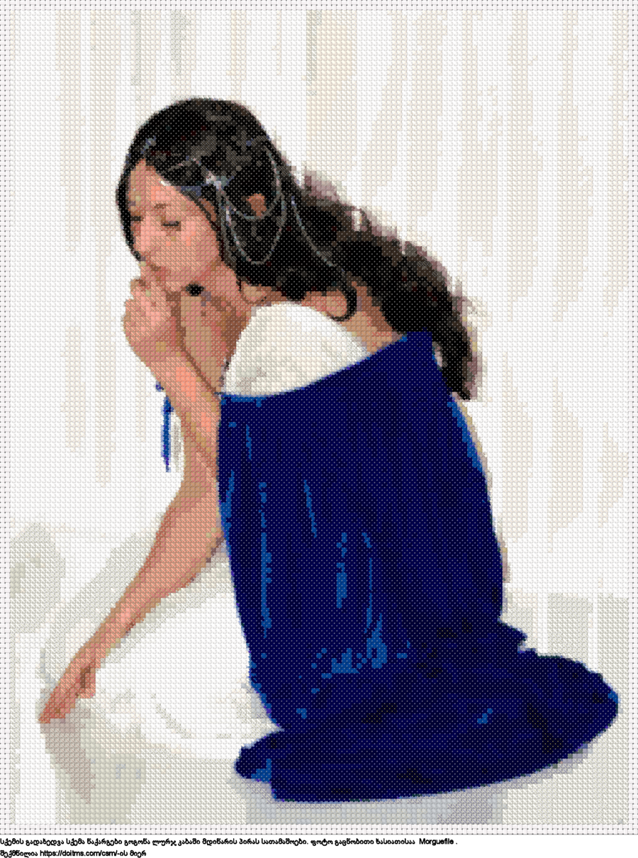 უფასო სქემა გოგონა ლურჯ კაბაში მდინარის პირას ჯვრებად ქარგვისთვის