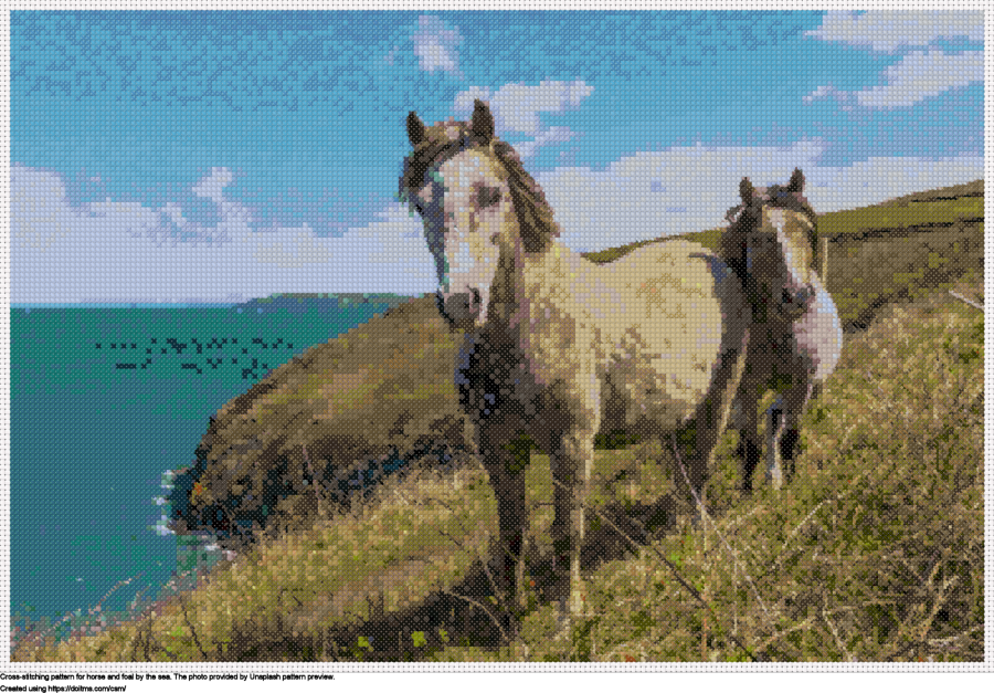 Free Horse and foal by the sea cross-stitching design