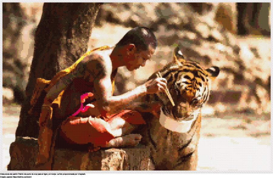 El tigre y el monje Diseño de punto de cruz El tigre y el monje gratis