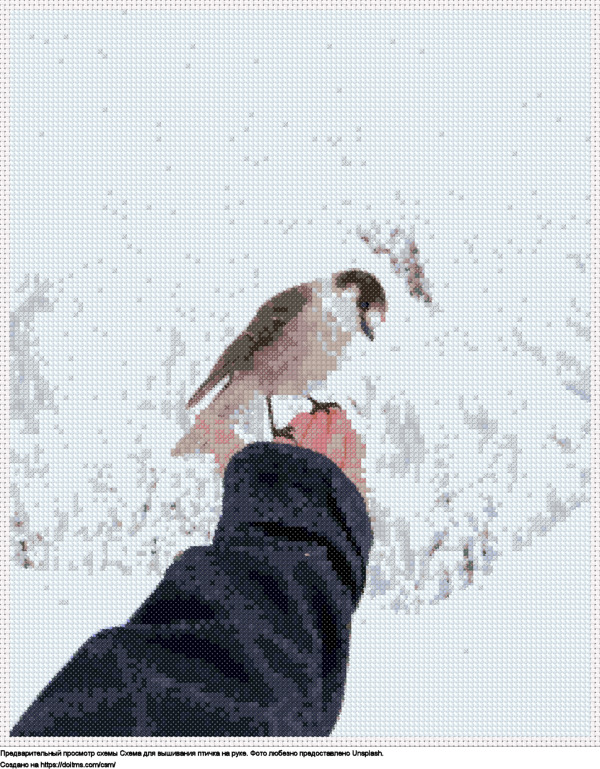 Бесплатная схема Птичка на руке для вышивания крестиком