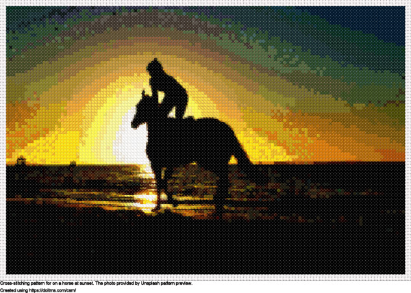 Free On a horse at sunset cross-stitching design