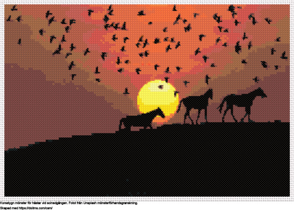 Gratis Hästar i solnedgången korsstygnsdesign