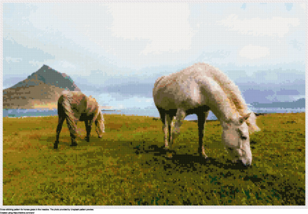 Free Horses graze in the meadow cross-stitching design