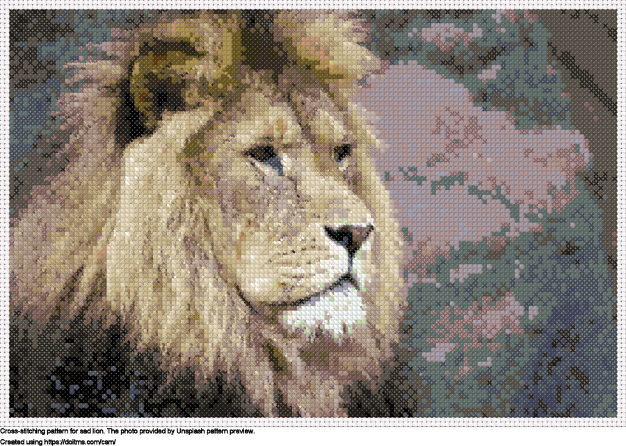 Free Sad lion cross-stitching design
