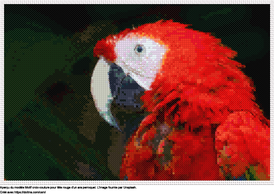 Motif de point de croix Tête rouge d'un ara perroquet gratuit