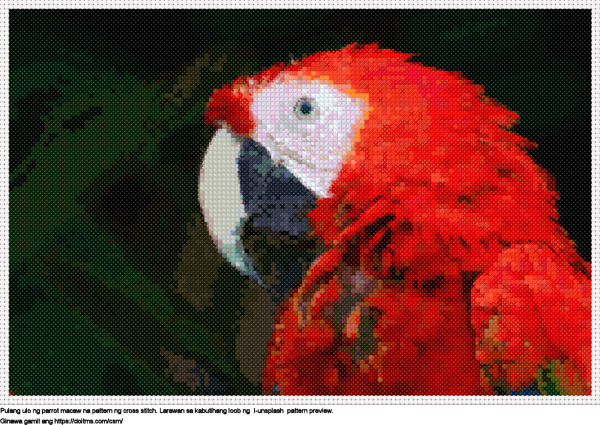 Libreng Pulang ulo ng parrot macaw disenyo para sa cross-stitching