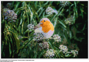 Free Bird in flowering bushes cross-stitching design