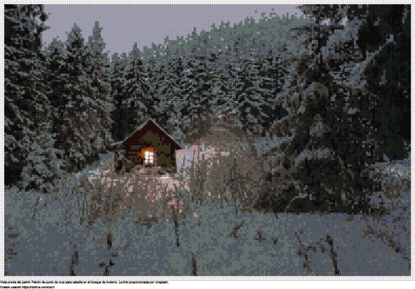 Diseño de punto de cruz Cabaña en el bosque de invierno gratis
