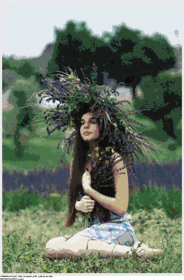   .فتاة في العشبنمط عبر خياطة ل تصميم تطريز مجاني 