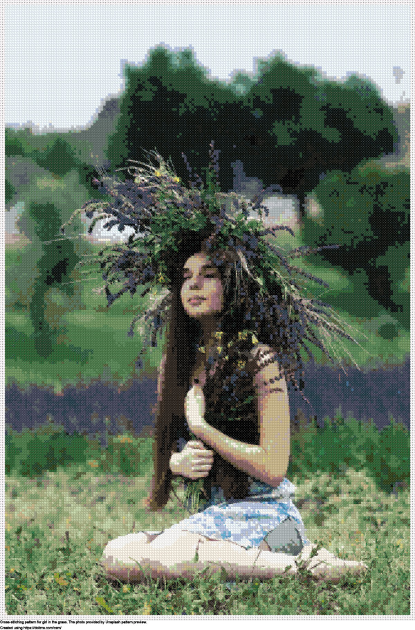 Free Girl in the grass cross-stitching design