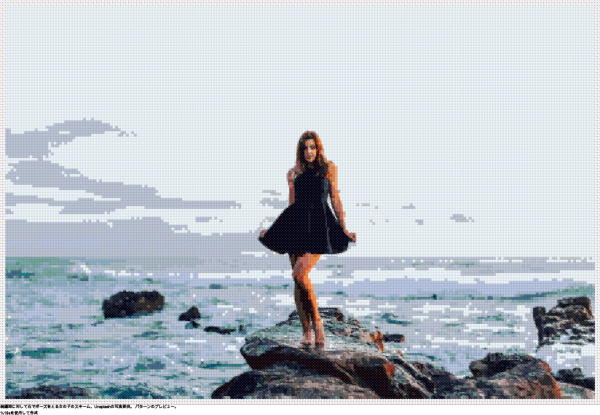 無料の海に対して石でポーズをとる女の子クロスステッチデザイン