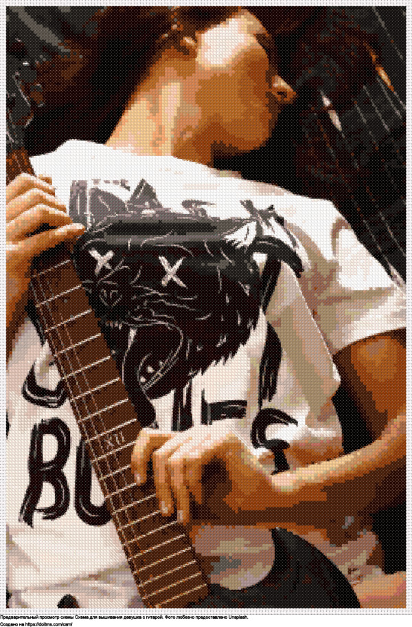Бесплатная схема Девушка с гитарой для вышивания крестиком