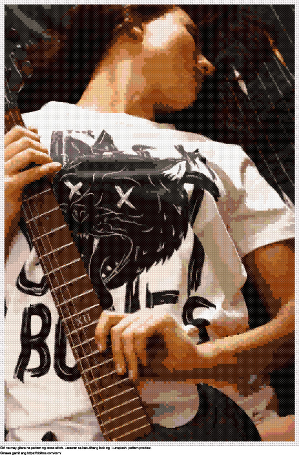 Libreng Girl na may gitara disenyo para sa cross-stitching