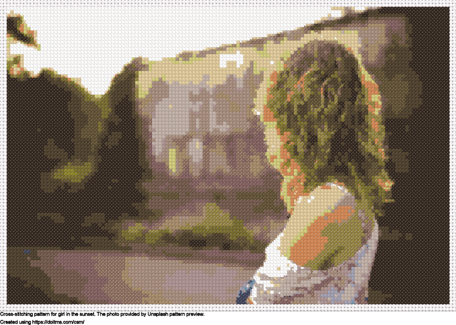 Free Girl in the sunset cross-stitching design