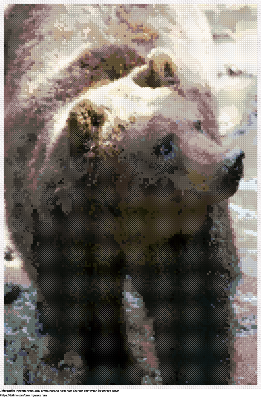 עיצוב רקמת צלבים דובה חומה מתבוננת בגורים שלה בחינם