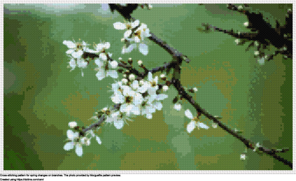 Free Spring changes on branches cross-stitching design