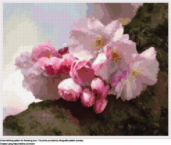 Free Flowering plum cross-stitching design