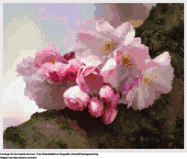 Gratis Blommande plommon korsstygnsdesign