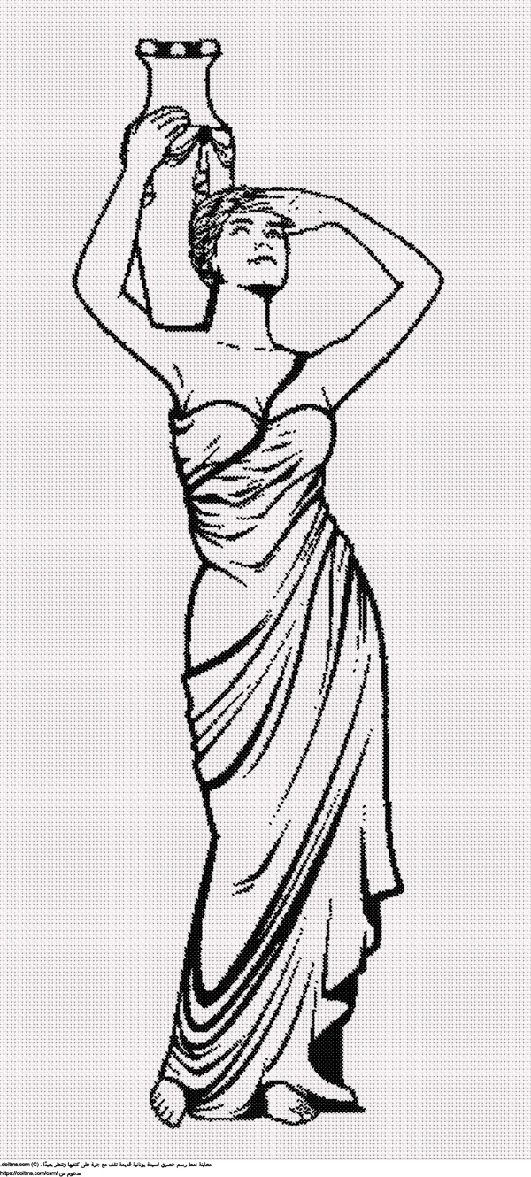  سيدة يونانية قديمة مع جرة تصميم تطريز مجاني 