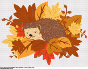 Free Autumn hedgehog in leaves cross-stitching design