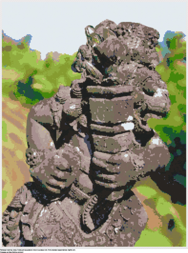 Бясплатная схема Статуя ў рысавым полі для вышыўкі крыжыкам