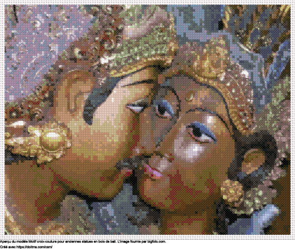 Motif de point de croix Anciennes statues en bois de Bali gratuit