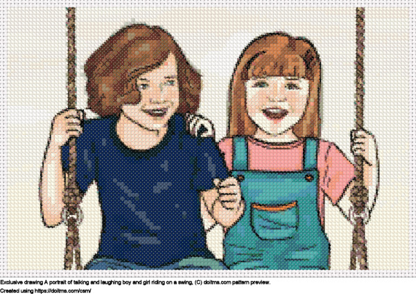 Free Portrait of boy and girl on a swing cross-stitching design