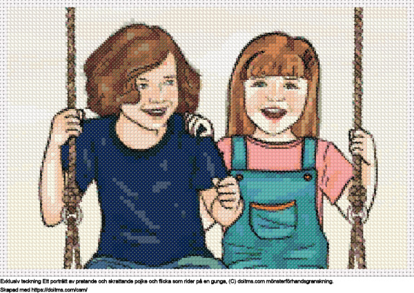 Gratis Porträtt av pojke och flicka på en gunga korsstygnsdesign