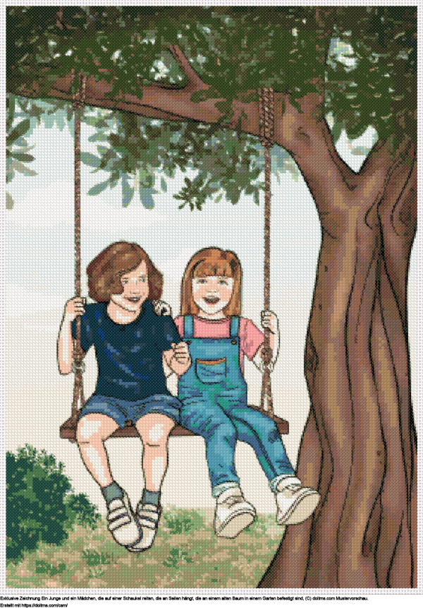 FreieJunge und Mädchen auf einer Baumschaukel Kreuzstich-Design