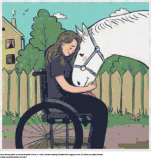 Brave Girl Hugging A Horse Cross-Stitch Design Free Download