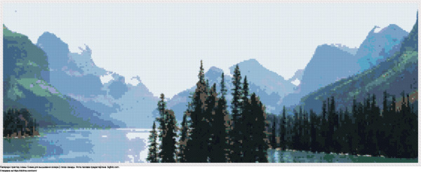 Бясплатная схема Возера ў лясах Канады для вышыўкі крыжыкам