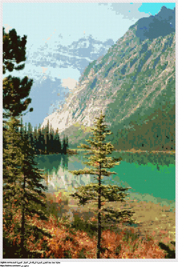  البحيرة الزرقاء في الجبال تصميم تطريز مجاني 