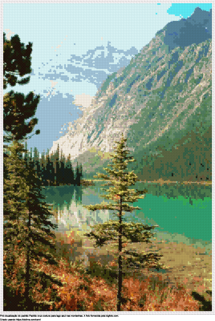 Desenhos Lago azul nas montanhas de ponto-cruz gratuitos
