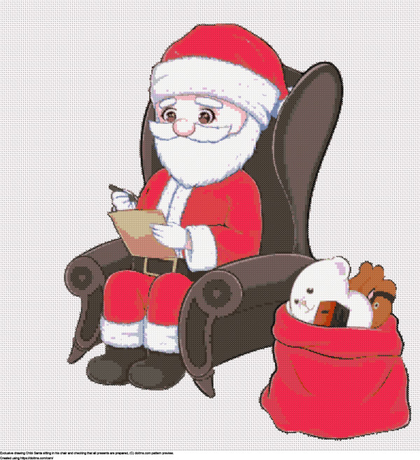Free Chibi Santa checking list cross-stitching design