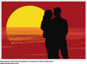 Free Couple kissing on sunset cross-stitching design