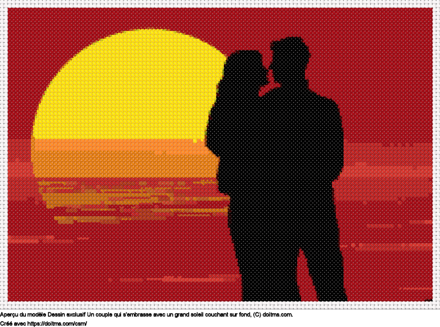 Motif de point de croix Couple s'embrassant au coucher du soleil gratuit