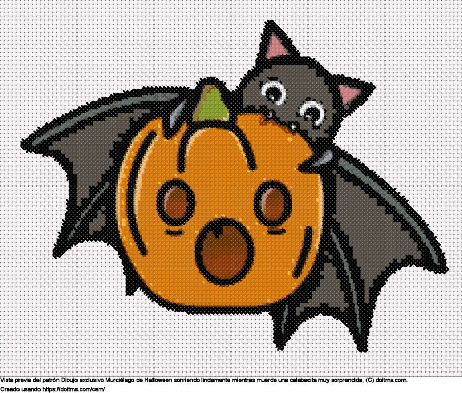 Diseño de punto de cruz Lindo murciélago de Halloween mordiendo calabaza gratis