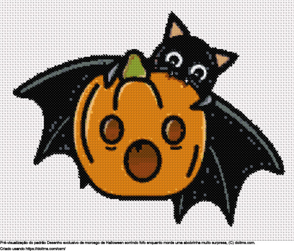 Desenhos Morcego bonito de Halloween mordendo abóbora de ponto-cruz gratuitos